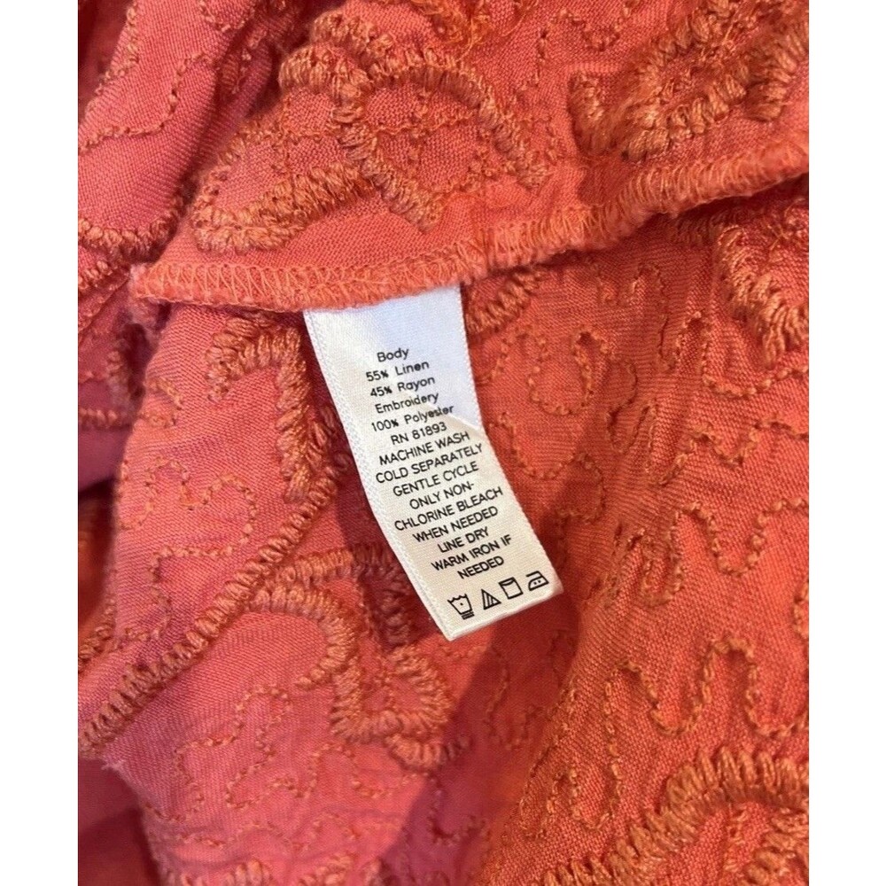 Isaac Micah LIVE! Midi A-line Dress, Size 8, Linen, Embroidery, Peach Pink - Picture 12 of 14